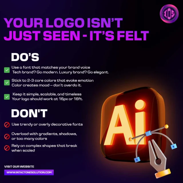 A logo is your brand’s silent ambassador.Here are 3 pro design principles to follow if you want to build trust instantly: Fonts that speak your tone Emotive color psychology Simple but strong layoutAt Intact One Solution, we craft visual identities that mean something.Follow us for more insights.Visit our website: intactonesolution.comReach us out at: info@intactonesolution.com #LogoTips #DesignPrinciples #BrandTrust #BusinessDesign #MiddleEastDesigners #IllustrationExperts #IntactOneSolution #SimpleDesign #BrandVoice #TypographyTips #ColorPsychology #VisualEmotion #CreativeBusiness #ScalableLogos #MinimalDesign #LogoGuidelines #StrongBranding #UAEStartups #KSAEntrepreneurs #DigitalPresence #VisualDesignTips #StartupBranding #SmallBusinessDesign #DesignThatConnects #InstantTrust #SmartBranding #CleanLogoDesign #TimelessLogos #EffectiveLogos #BrandingStrategy